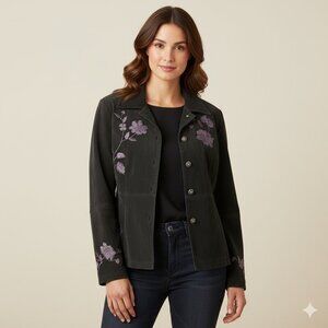 RARE Vintage Montanaco Genuine Suede Jacket | Purple Floral Embroidery M